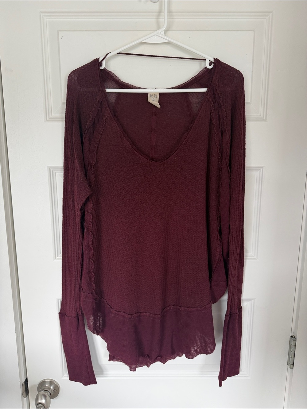 We The Free Long Sleeve V-Neck Knit Top in Burgundy